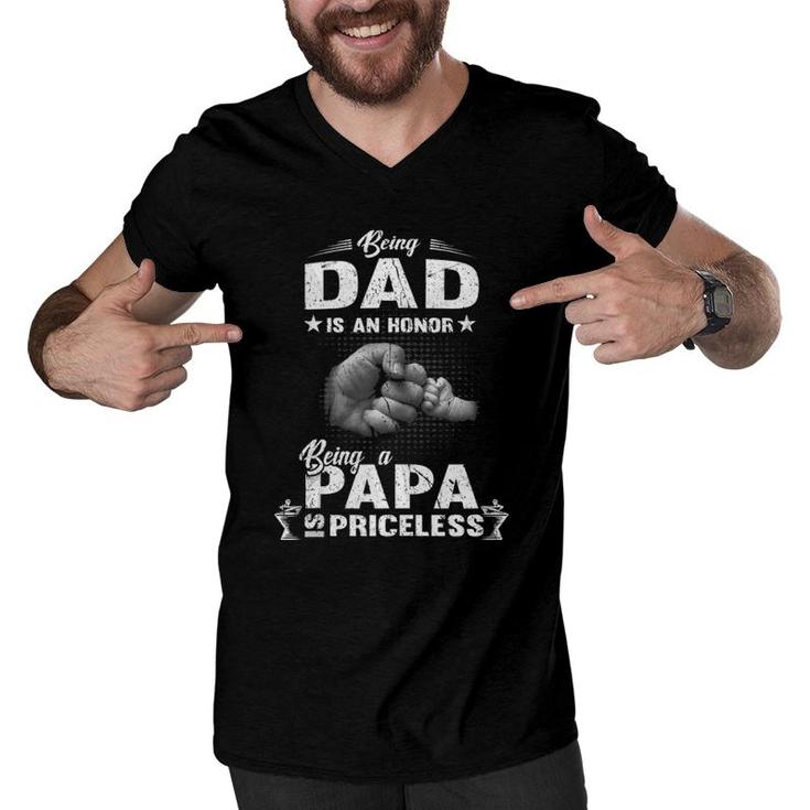 Family 365 Being A Dad Is An Honor Being A Papa Is Priceless  Men V-Neck Tshirt