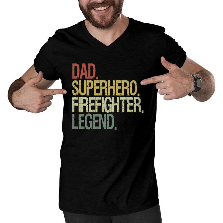 Firefighter Dad Superhero Legend Vintage Men V-Neck Tshirt