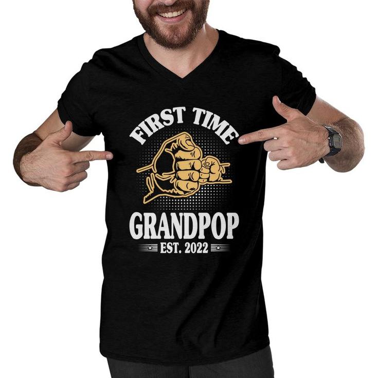 First Time Grandpop Est 2022 Promoted To New Dad Fathers Day Fathers Day Men V-Neck Tshirt