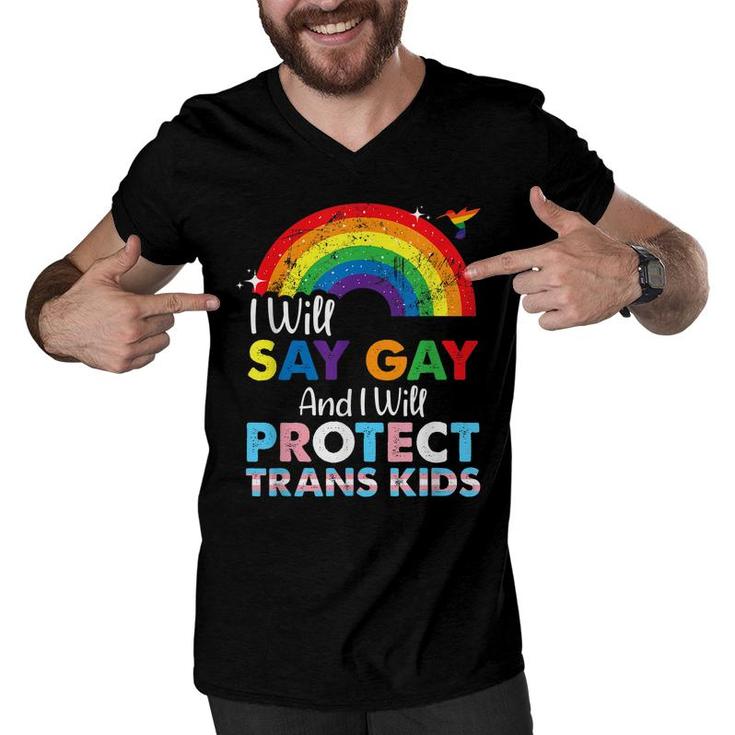 Florida Gay I Will Say Gay And I Will Protect Trans Kids  Men V-Neck Tshirt