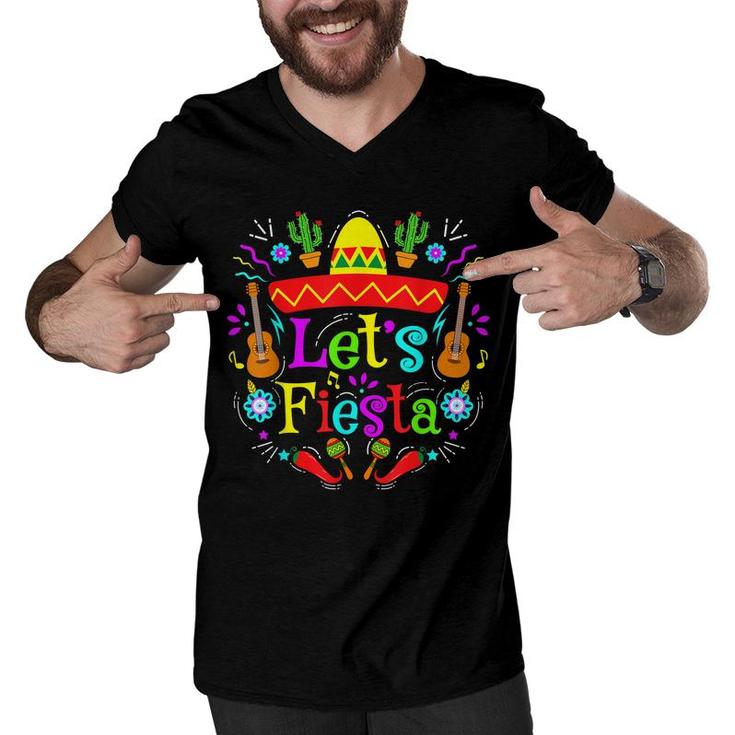 Funny Cinco De Mayo Cactus Lets Fiesta Mexican Fiesta Party  Men V-Neck Tshirt