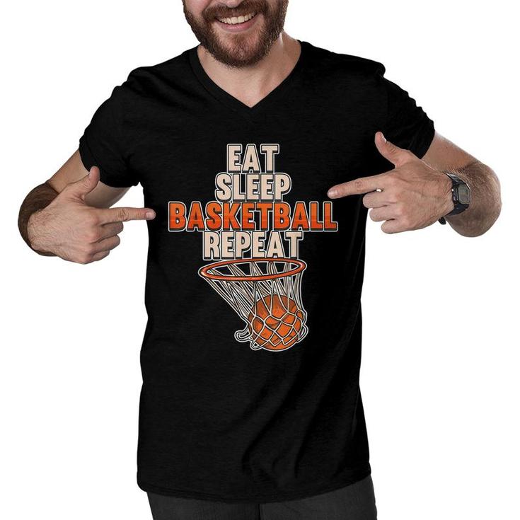 Funny Eat Sleep Basketball Repeat Sports Coach Player Team  Men V-Neck Tshirt