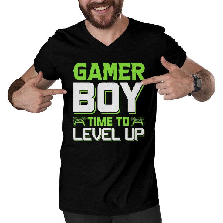 Gamer Boy Time To Level Up Birthday Boy Matching Video Gamer Design Men V-Neck Tshirt