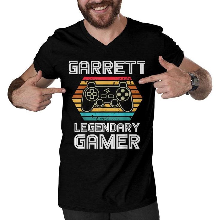Garrett Legendary Video Gamer Custom Name Personalized  Men V-Neck Tshirt