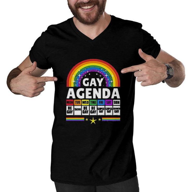 Gay Agenda Colorful Rainbow Gift LGBT Pride Month Men V-Neck Tshirt