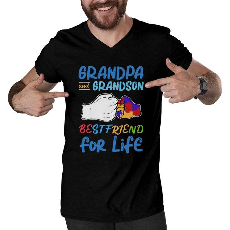 Grandpa And Grandson Bestfriend For Life Autism Awareness Men V-Neck Tshirt