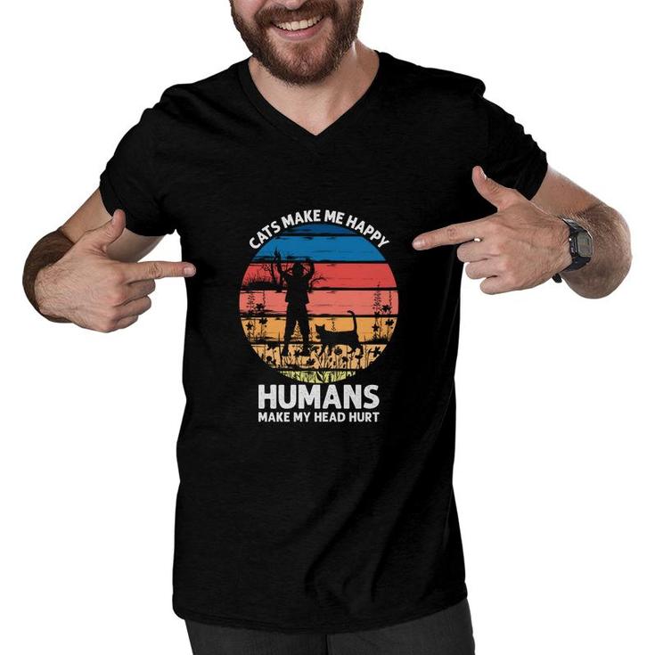 Happy Humans Make My Head Hurt Vintage Style Men V-Neck Tshirt