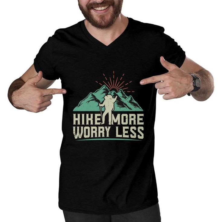 Hike More Worry Less Explore Travel Lover Mountain Men V-Neck Tshirt