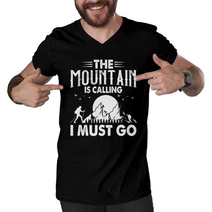 Hiking I Must Go Explore Travel Lover White Graphic Men V-Neck Tshirt