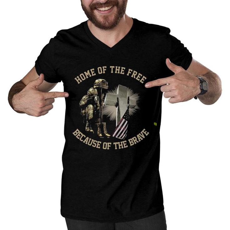 Home Of Free Because Of The Brave USA Veteran Men V-Neck Tshirt