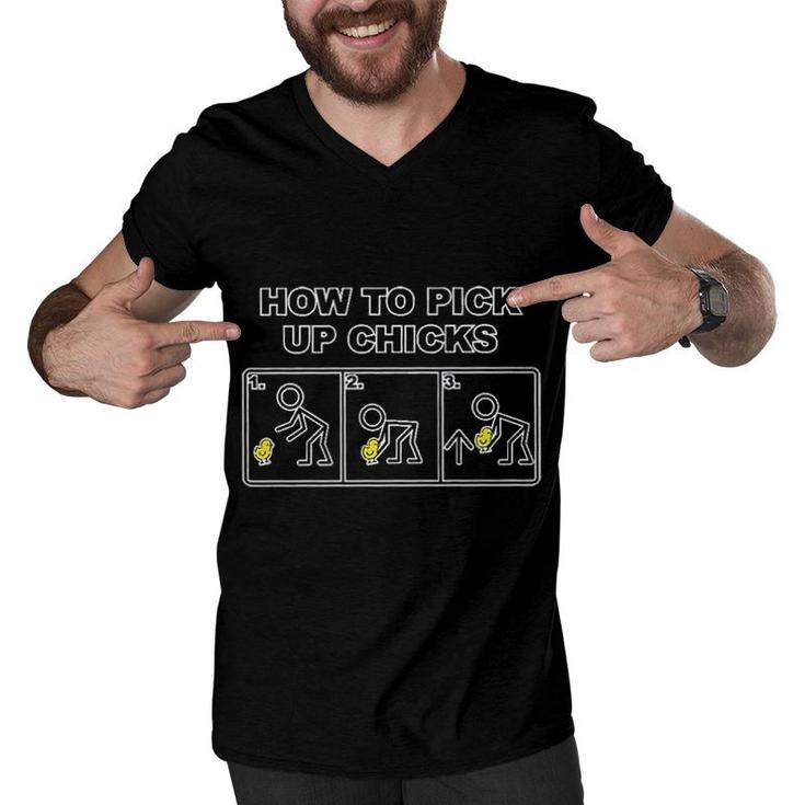 How To Pick Up Chicks Funny Gift For Human Men V-Neck Tshirt