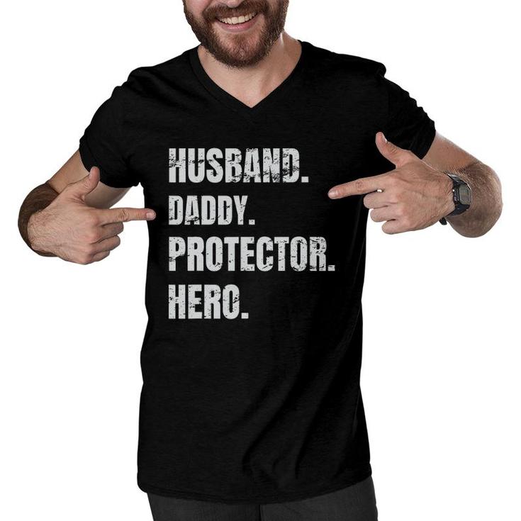 Husband Daddy Protector Hero Fathers Day  For Dad Men V-Neck Tshirt