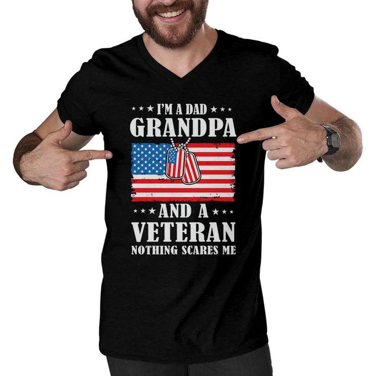 I Am A Dad Grandpa And Veteran Nothing Scares Me Pecgine Men V-Neck Tshirt