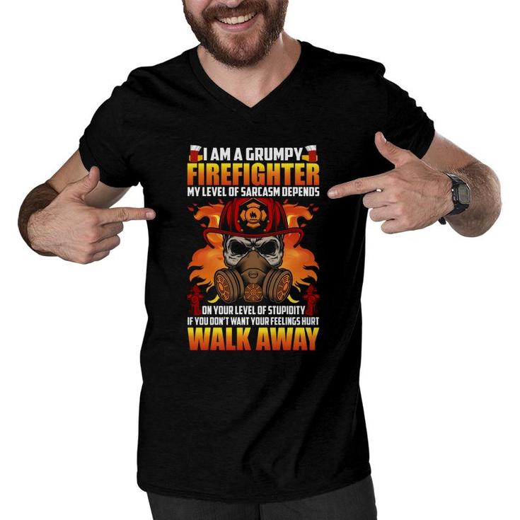 I Am A Grumpy Firefighter My Level Of Stupidity Men V-Neck Tshirt