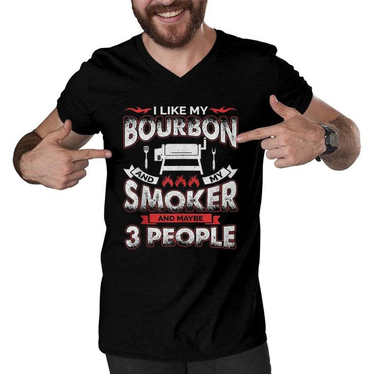 I Like Bourbon My Smoker 3 People Funny Bbq Lover Men Dad Men V-Neck Tshirt