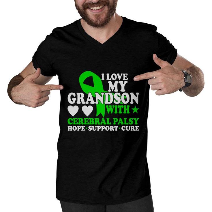 I Love My Grandson With Fight Cerebral Palsy Awareness Men V-Neck Tshirt