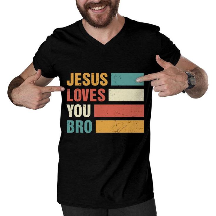 Jesus Loves You Bro Bible Verse Vintage Graphic Christian Men V-Neck Tshirt