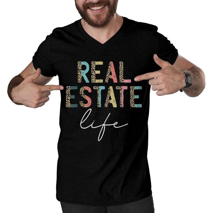 Leopard Real Estate Life Agent Realtor Investor Home Broker  Men V-Neck Tshirt