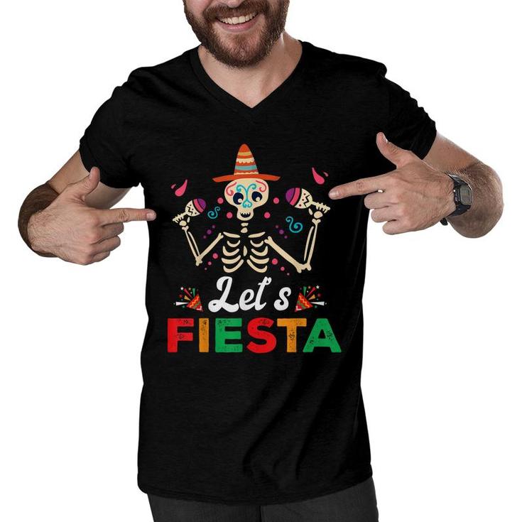 Lets Fiesta Mexican Sombrero Skull Margarita Senorita  Men V-Neck Tshirt