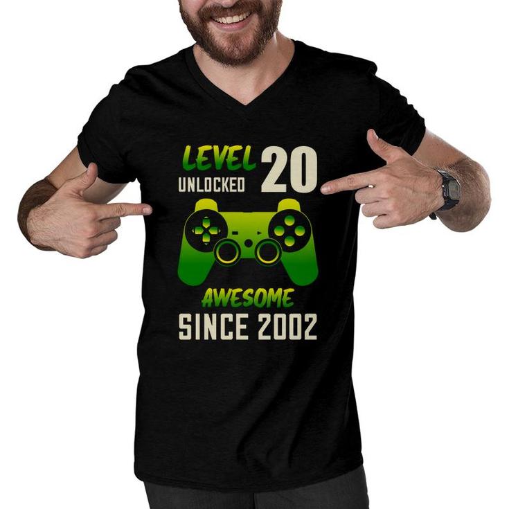 Level 20 Unlocked Awesome Since 2002 With Nice 20Th Birthday Men V-Neck Tshirt