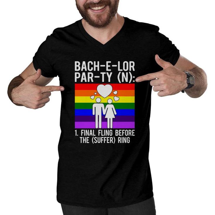 Lgbt Pride Gay Bachelor Party Suffering Engagement Groom Bachelor Party Men V-Neck Tshirt