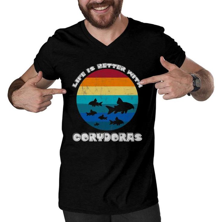 Life Is Better With Corydoras Cory Cat Dad Aquarium Fish Men V-Neck Tshirt