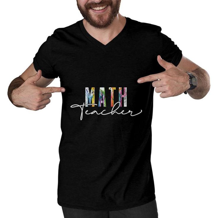 Math Teacher Basic Awesome Colorful Design Men V-Neck Tshirt
