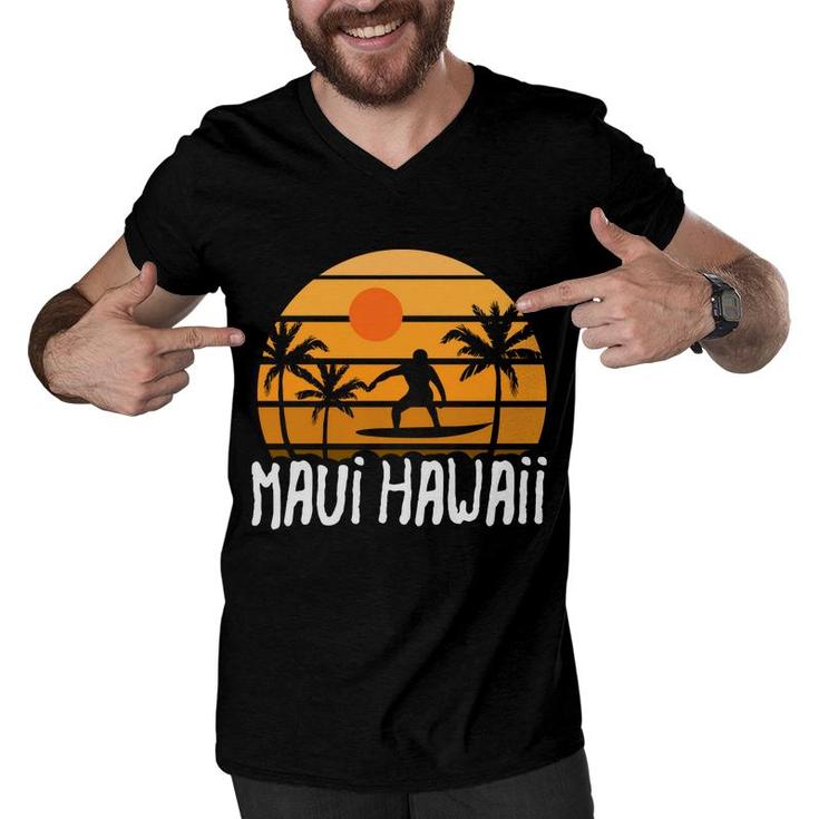 Maui Hawaii Beach Retro Sunset Summer Men V-Neck Tshirt
