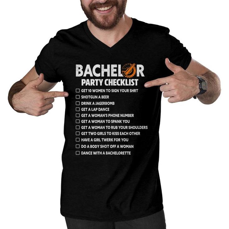 Mens Bachelor Party Checklist Groom Groomsmen Stag Party Wedding  Men V-Neck Tshirt