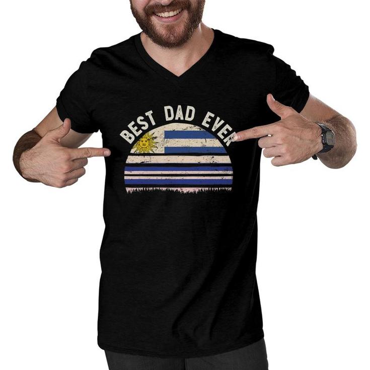 Mens Best Dad Everuruguay Vintage Flag Retro Sunset Art Men V-Neck Tshirt