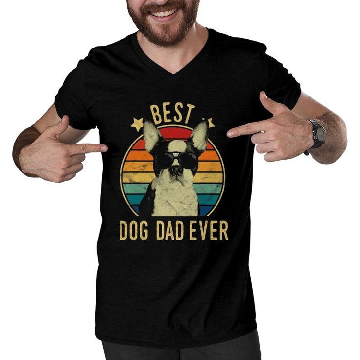Mens Best Dog Dad Ever Boston Terrier Fathers Day Men V-Neck Tshirt