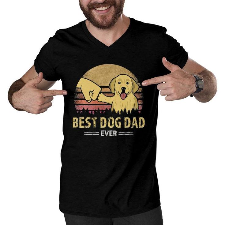 Mens Best Dog Dad Ever Golden Retriever Retro Puppy Lover Design  Men V-Neck Tshirt