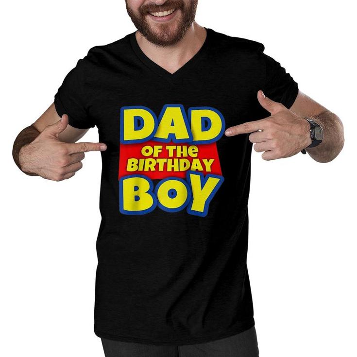 Mens Dad Of The Birthday Boy Gift Raglan Baseball Tee Men V-Neck Tshirt