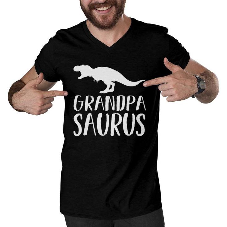 Mens Grandpasaurus Dinosaur Fathers Day Dad Gift Men V-Neck Tshirt