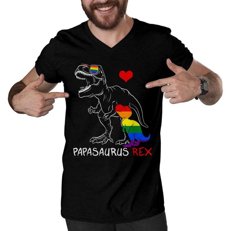 Mens Lgbt Papasaurus Daddy Rex Gay Pride Proud Dad Fathers Day  Men V-Neck Tshirt