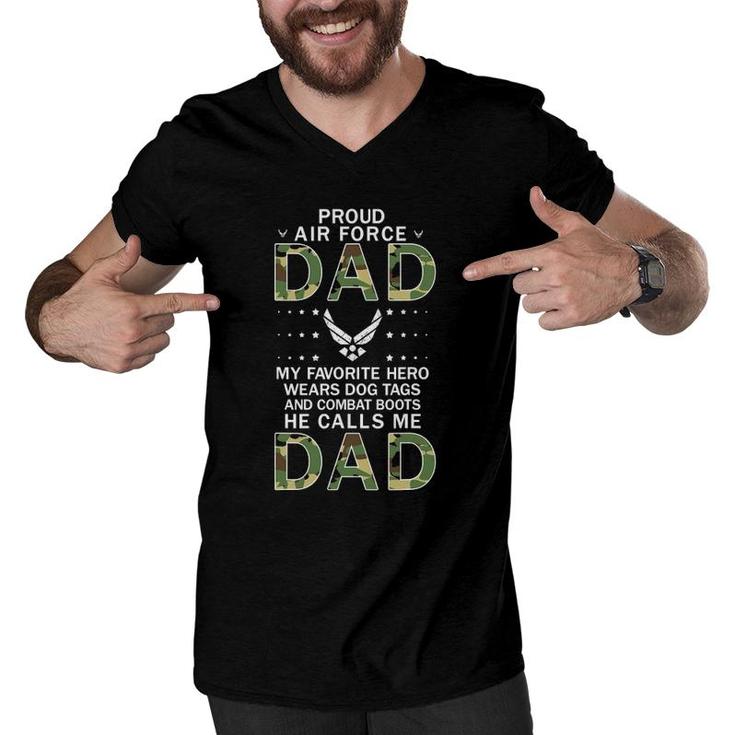 Mens My Favorite Hero Wears Combat Boots Proud Air Force Dad Men V-Neck Tshirt