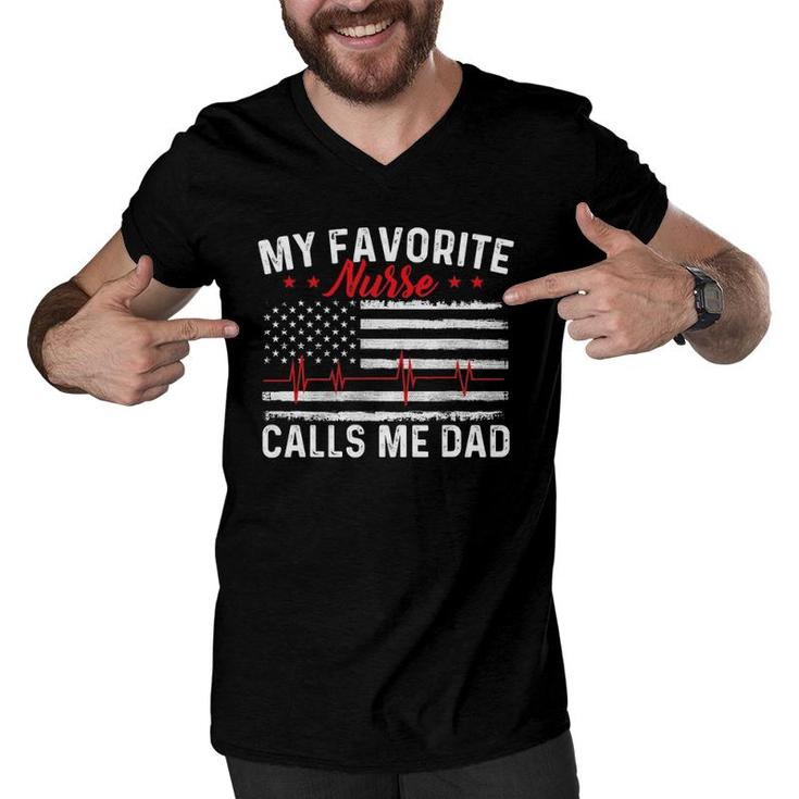Mens My Favorite Nurse Calls Me Dad - Father Of Nurse Nursing Men V-Neck Tshirt