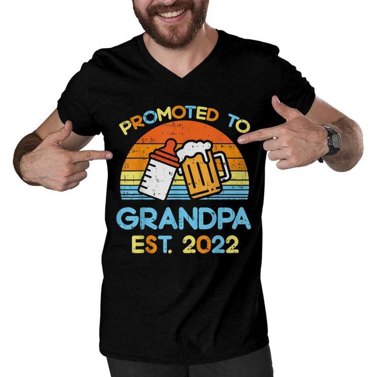 Mens Promoted To Grandpa 2022  Baby Bottle Retro Pregnancy Men  Men V-Neck Tshirt