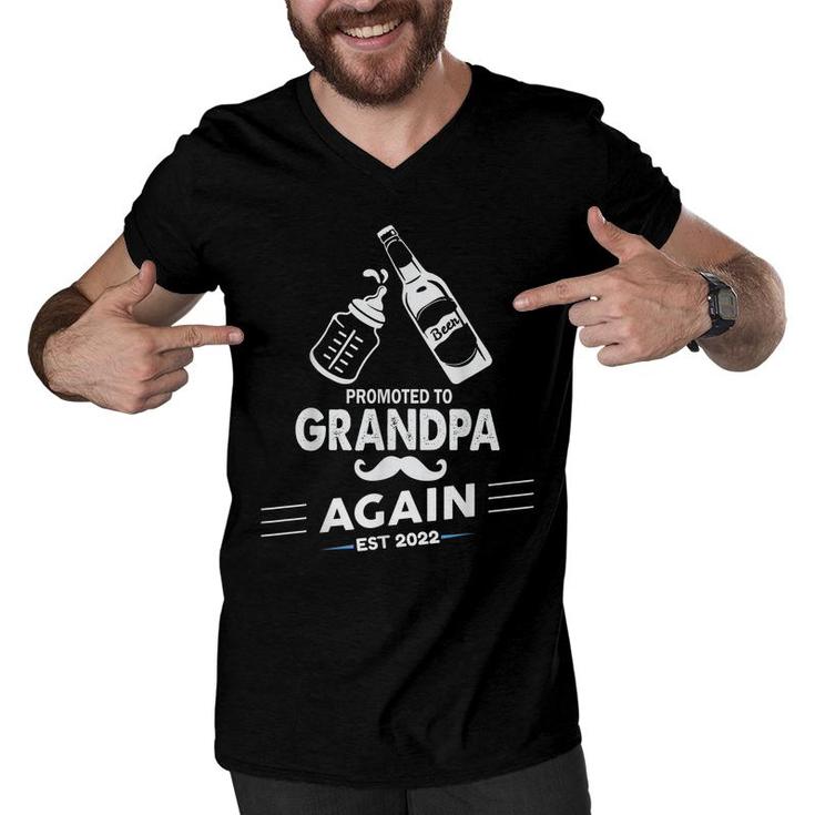 Mens Promoted To Grandpa Again 2022 Baby Pregnancy Announcement  Men V-Neck Tshirt