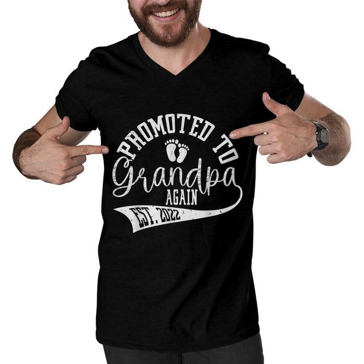 Mens Promoted To Grandpa Again 2022 Cute New Grandpa  For Men  Men V-Neck Tshirt