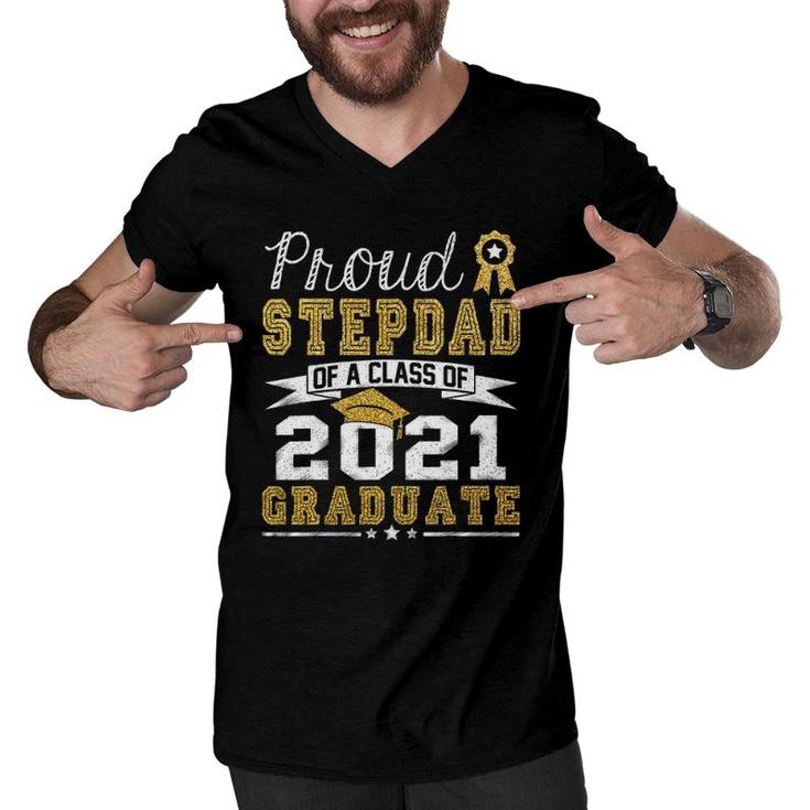 Mens Proud Stepdad Of A Class Of 2021 Graduate Funny Senior Gift Men V-Neck Tshirt