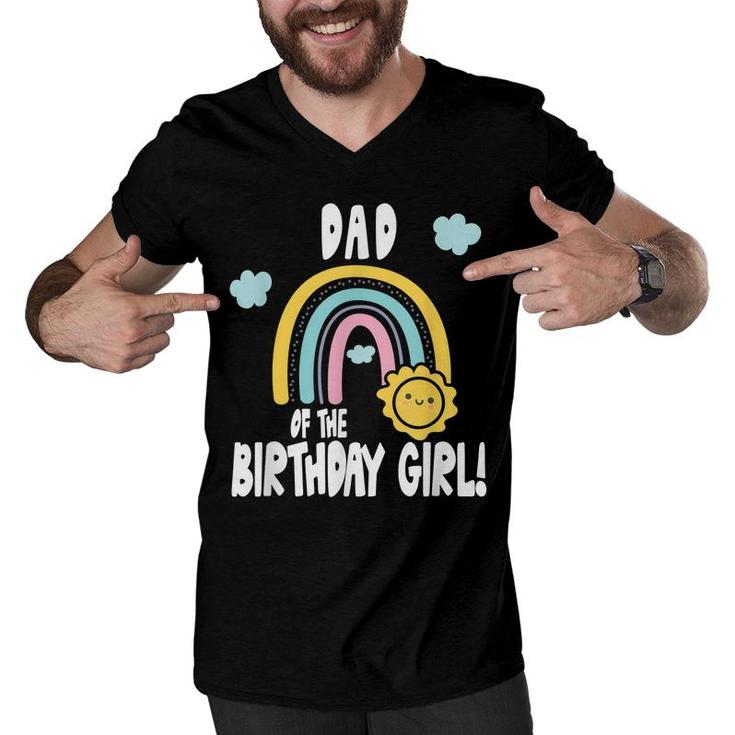 Mens Rainbows & Sunshine Birthday Party Dad Of The Birthday Girl  Men V-Neck Tshirt