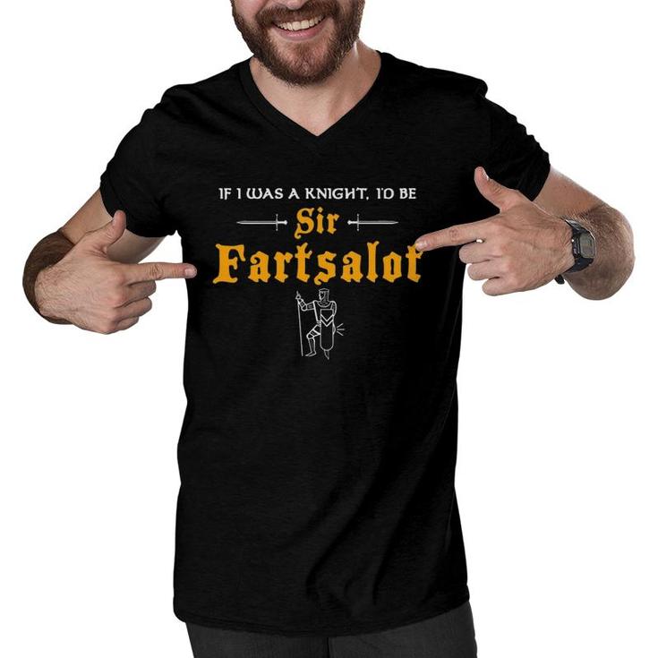 Mens Sir Fartsalot Funny Fathers Day Dad  Farting Knight Men V-Neck Tshirt