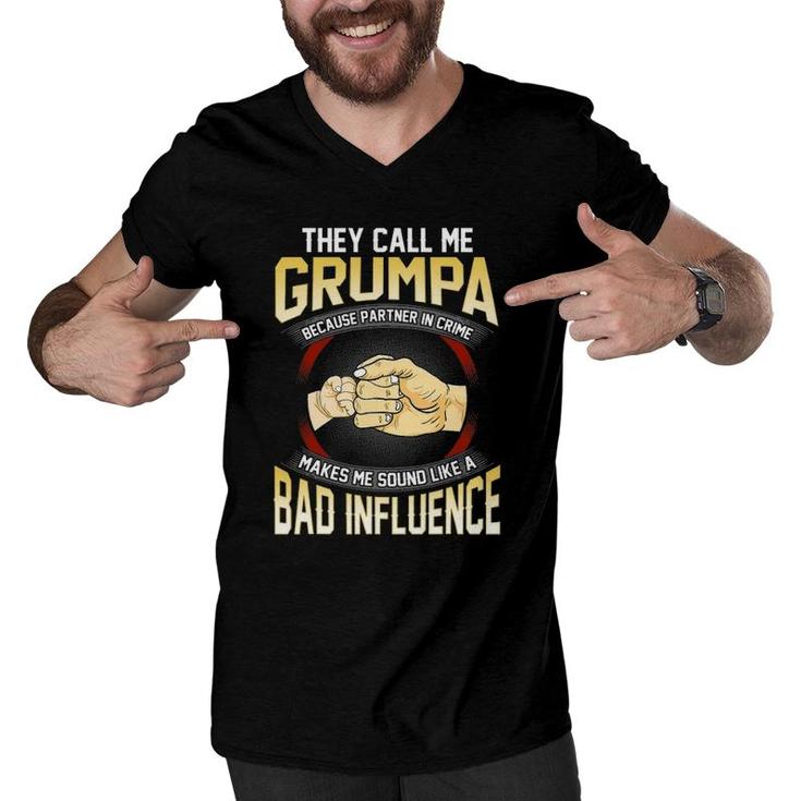 Mens They Call Me Grumpa Because Partner In Crime Fathers Day Men V-Neck Tshirt