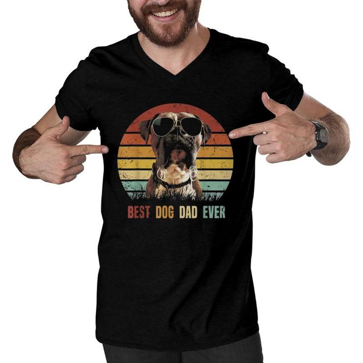 Mens Vintage Best Dog Dad Ever Boxer Dog Fathers Day Gifts Men V-Neck Tshirt