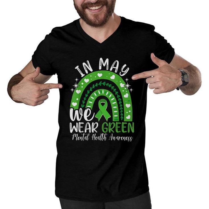Mental Health Awareness Month In May We Wear Green Ribbon  Men V-Neck Tshirt