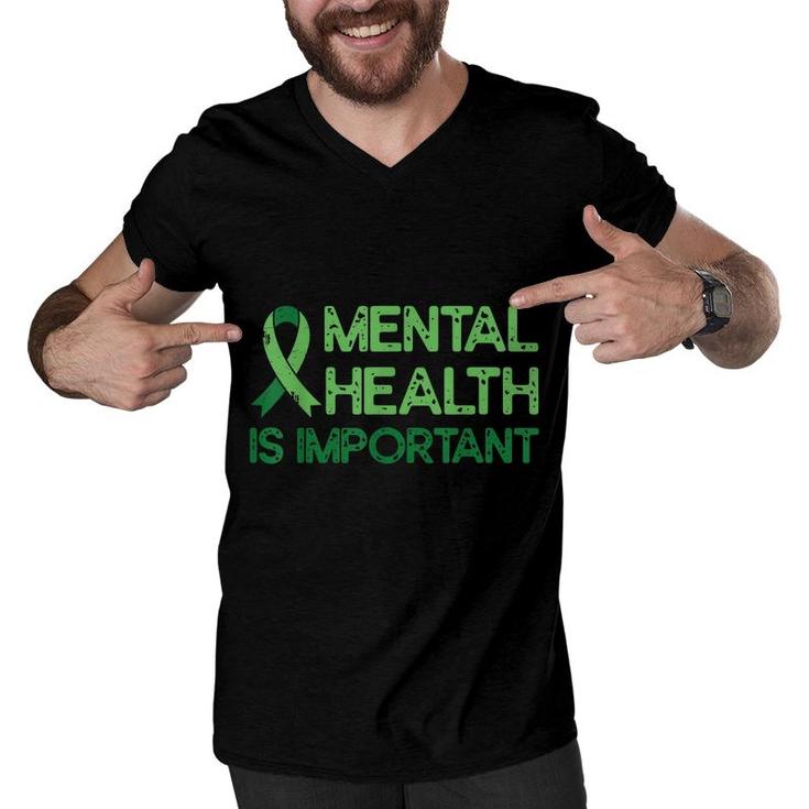 Mental Health Green Ribbon Anxiety Mental Health Awareness  Men V-Neck Tshirt