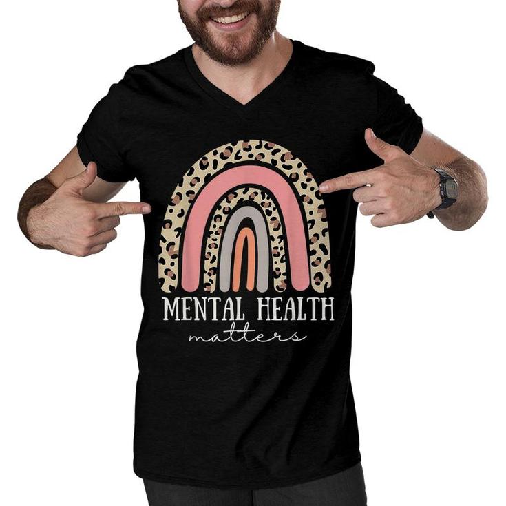 Mental Health Matters Rainbow Leopard Health Awareness  Men V-Neck Tshirt