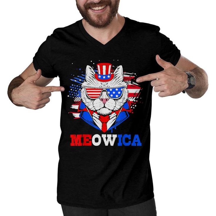 Meowica Patriotic Cat 4Th Of July Independent Day  Men V-Neck Tshirt