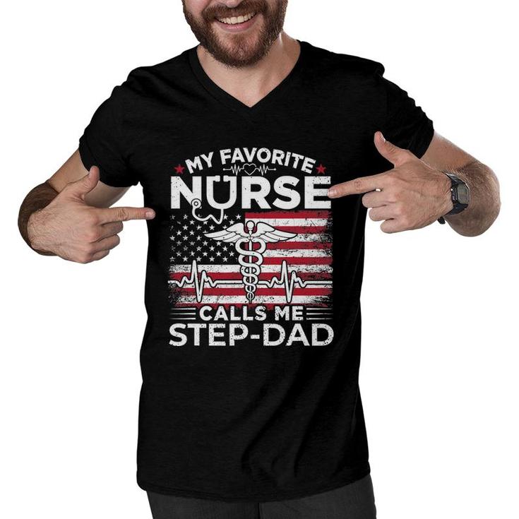 My Favorite Nurse Calls Me Step-Dad Usa Flag Stepdad Gift Men V-Neck Tshirt
